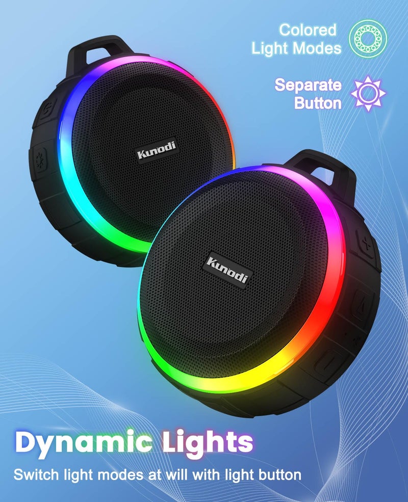 Kunodi Bluetooth Shower Speaker with IPX7 Waterproof, Dynamic Lights, Crisp Clear Sound, True Wireless Stereo, Clip Portable for Pool Beach Boat Kayak Float Golf Gift - Image 3