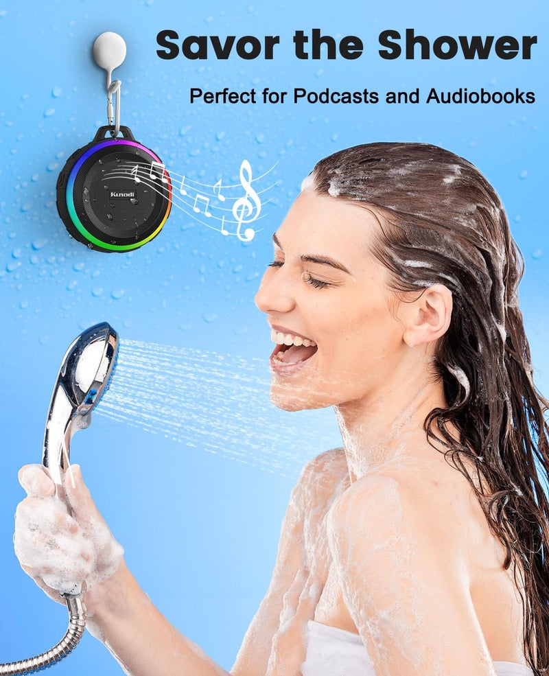 Kunodi Bluetooth Shower Speaker with IPX7 Waterproof, Dynamic Lights, Crisp Clear Sound, True Wireless Stereo, Clip Portable for Pool Beach Boat Kayak Float Golf Gift - Image 4