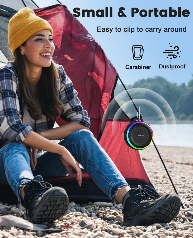 Kunodi Bluetooth Shower Speaker with IPX7 Waterproof, Dynamic Lights, Crisp Clear Sound, True Wireless Stereo, Clip Portable for Pool Beach Boat Kayak Float Golf Gift - Image 5