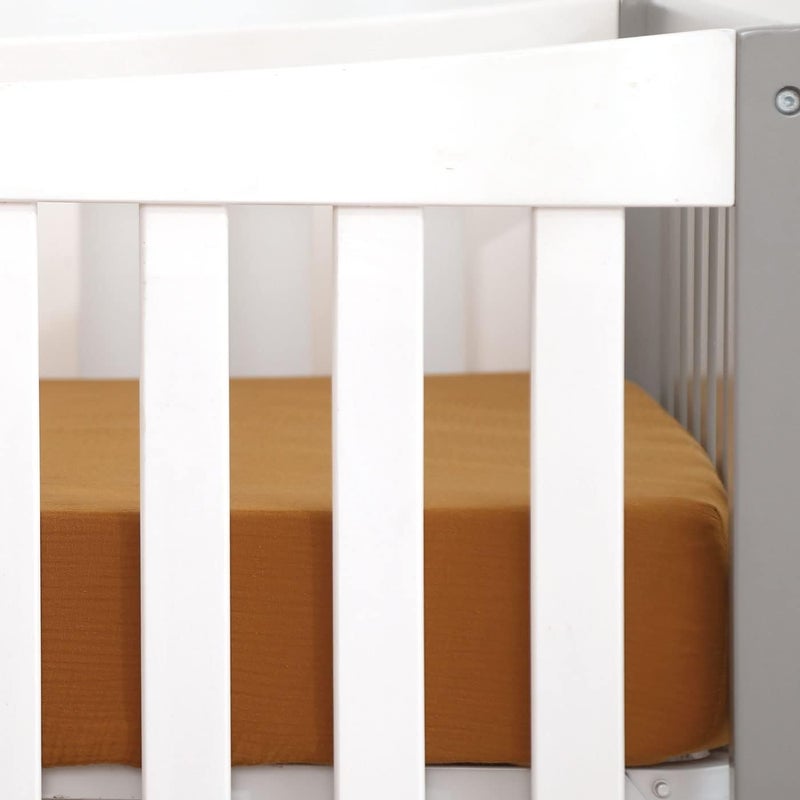 GRSSDER Soft Muslin Crib Sheet 2 Pack, 100% Cotton Crib Sheets for Boys and Girls, Fit Standard Crib Mattresses 52" x 28" Safe and Snug, Taupe/Fall Yellow - Image 4