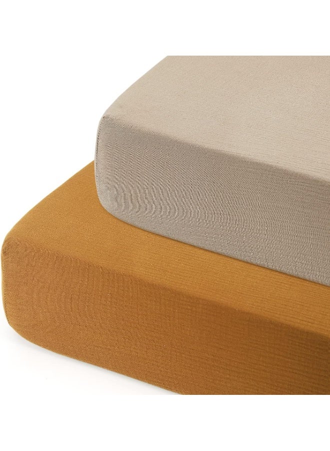 GRSSDER Soft Muslin Crib Sheet 2 Pack, 100% Cotton Crib Sheets for Boys and Girls, Fit Standard Crib Mattresses 52" x 28" Safe and Snug, Taupe/Fall Yellow - Image 1
