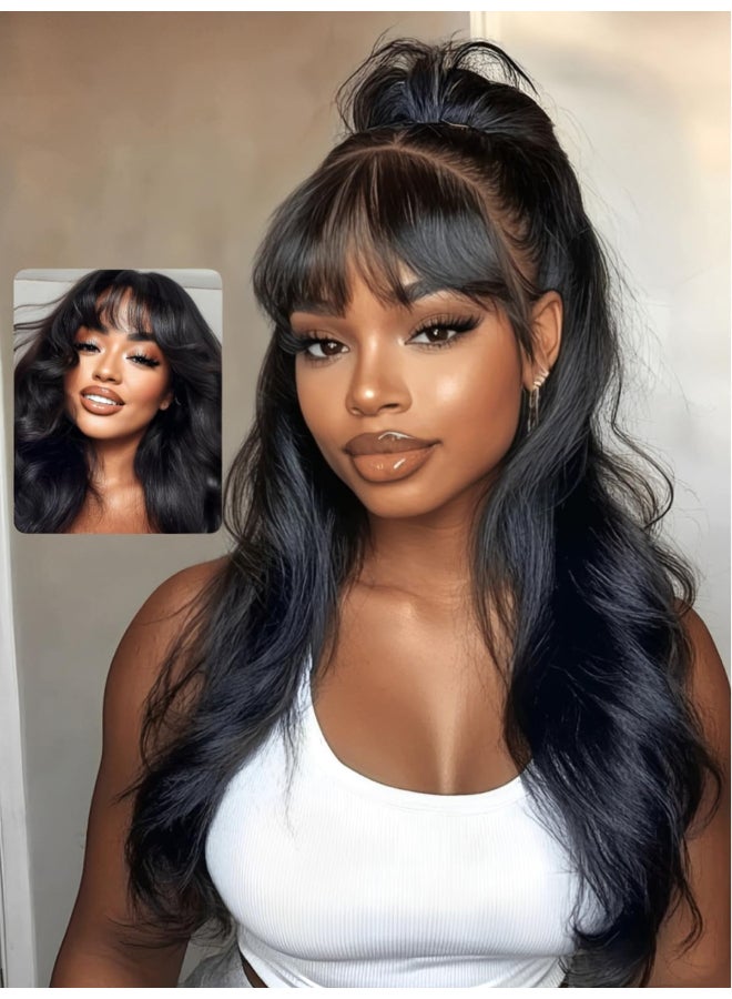 UNICE Pre Everything Body Wave 13x4 Lace Front Wigs Human Hair with Curtain Bangs Glueless Wig Human Hair Pre Plucked Pre Cut Lace Bleached Knots Ready to Wear Frontal Wig Black Color 24 inches - Image 4