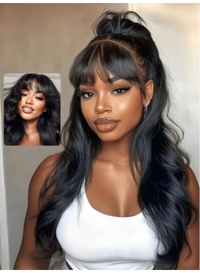 UNICE Pre Everything Body Wave 13x4 Lace Front Wigs Human Hair with Curtain Bangs Glueless Wig Human Hair Pre Plucked Pre Cut Lace Bleached Knots Ready to Wear Frontal Wig Black Color 24 inches - Image 3