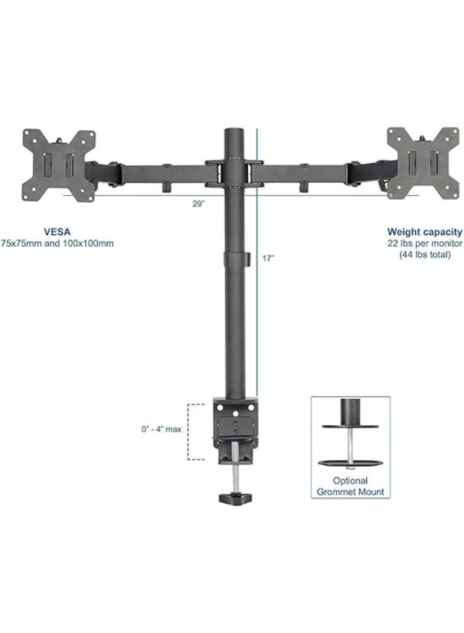 Dual Monitor Stand Desk Mount, Adjustable Full Motion Arm for 23 to 27 Inch Screens, Space-Saving Ergonomic Bracket - Image 3