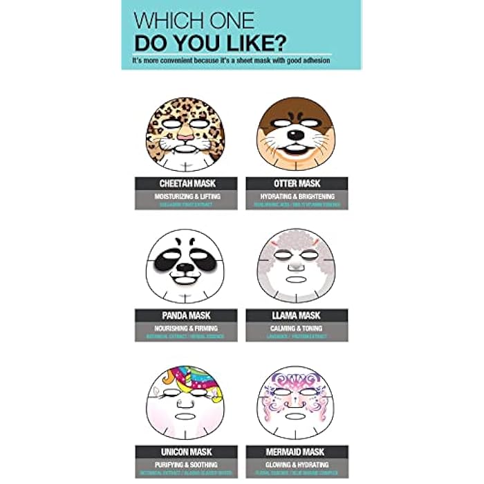 Epielle Character Face Mask Panda 6 Pack, Fun & Effective Korean Skin Care, Spa Party Favors, Stocking Stuffers, Birthday Gifts for Women, Self Care Gifts - Image 5