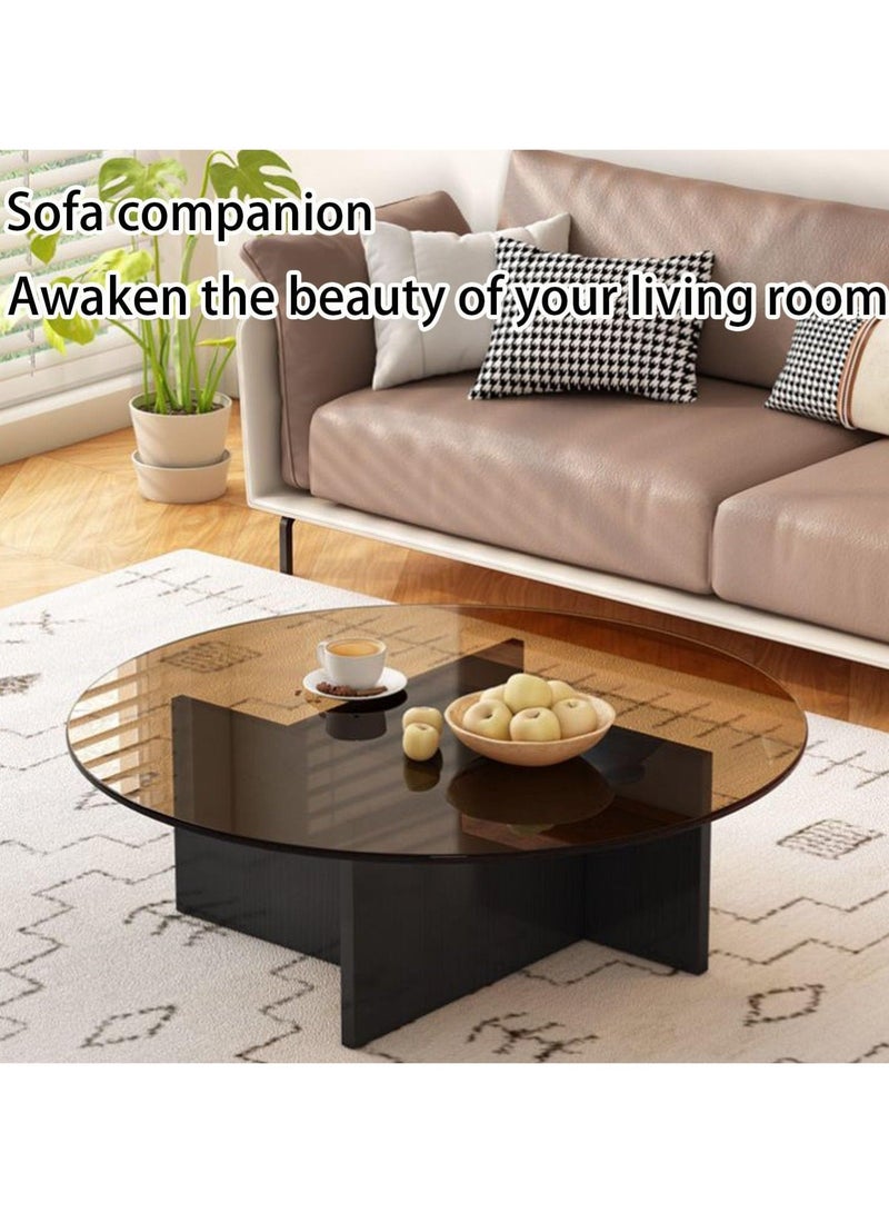 WALALLA Tempered Glass Square Coffee Tables,Unique Modern Table,Clear Coffee Table,Mid-Century Modern Abstract End Table with Wooden Base for Living Room Home Office 70*70*36cm - Image 4