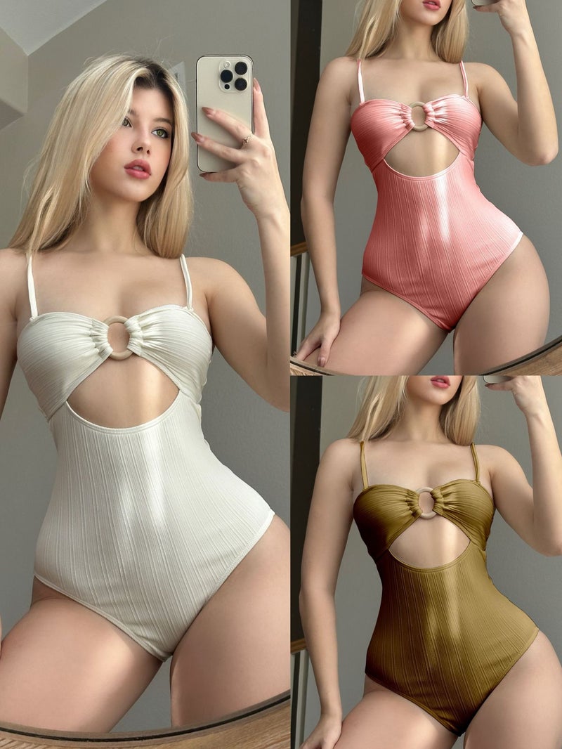 2025 New Pure Color One-Piece Special Fabric Swimsuit Swimsuit Bikini Bikini Export - Image 2