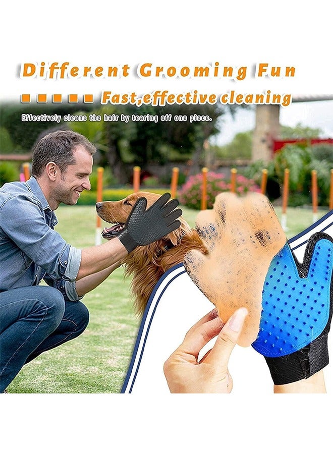 MARGOUN قفازات إزالة شعر الحيوانات الأليفة بخمسة أصابع - قفازات غسل وتجميل الكلاب باللون الأزرق - Image 3