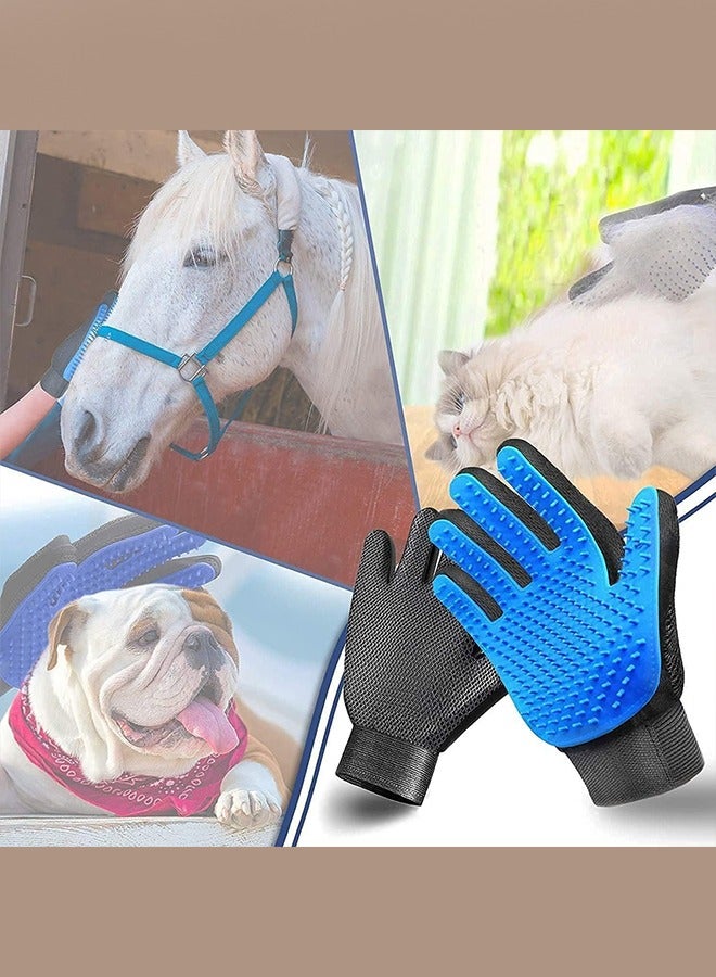 MARGOUN قفازات إزالة شعر الحيوانات الأليفة بخمسة أصابع - قفازات غسل وتجميل الكلاب باللون الأزرق - Image 4