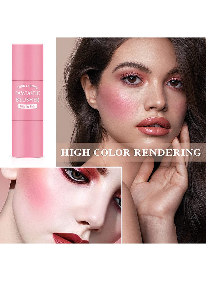 MAYCHEER Cream Blush Stick with Brush, Waterproof Blush Makeup, Long Lasting 2 In 1 Cheek Blush & Lip Tint & Eye Shadow Makeup Stick, Cream Blush Makeup for All Skin Tones（Milk Tea Pink） - Image 3