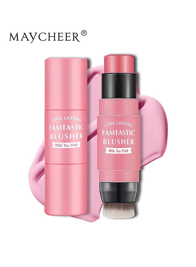 MAYCHEER Cream Blush Stick with Brush, Waterproof Blush Makeup, Long Lasting 2 In 1 Cheek Blush & Lip Tint & Eye Shadow Makeup Stick, Cream Blush Makeup for All Skin Tones（Milk Tea Pink） - Image 1