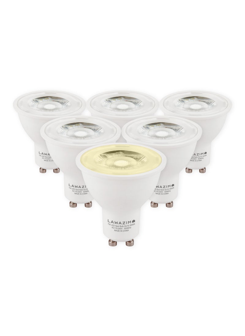 LAWAZIM 7W LED Spot GU10 -6 Piece 3000K Warm White- Energy Saving 75W Equivalent Non-Dimmable Lightbulbs with 518 Lumens and a Lifespan of 15,000 Hours -Ideal for Ceiling Lights and Recessed Fixtures  - Image 1