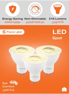 LAWAZIM 7W LED Spot GU10 -6 Piece 3000K Warm White- Energy Saving 75W Equivalent Non-Dimmable Lightbulbs with 518 Lumens and a Lifespan of 15,000 Hours -Ideal for Ceiling Lights and Recessed Fixtures  - Image 3