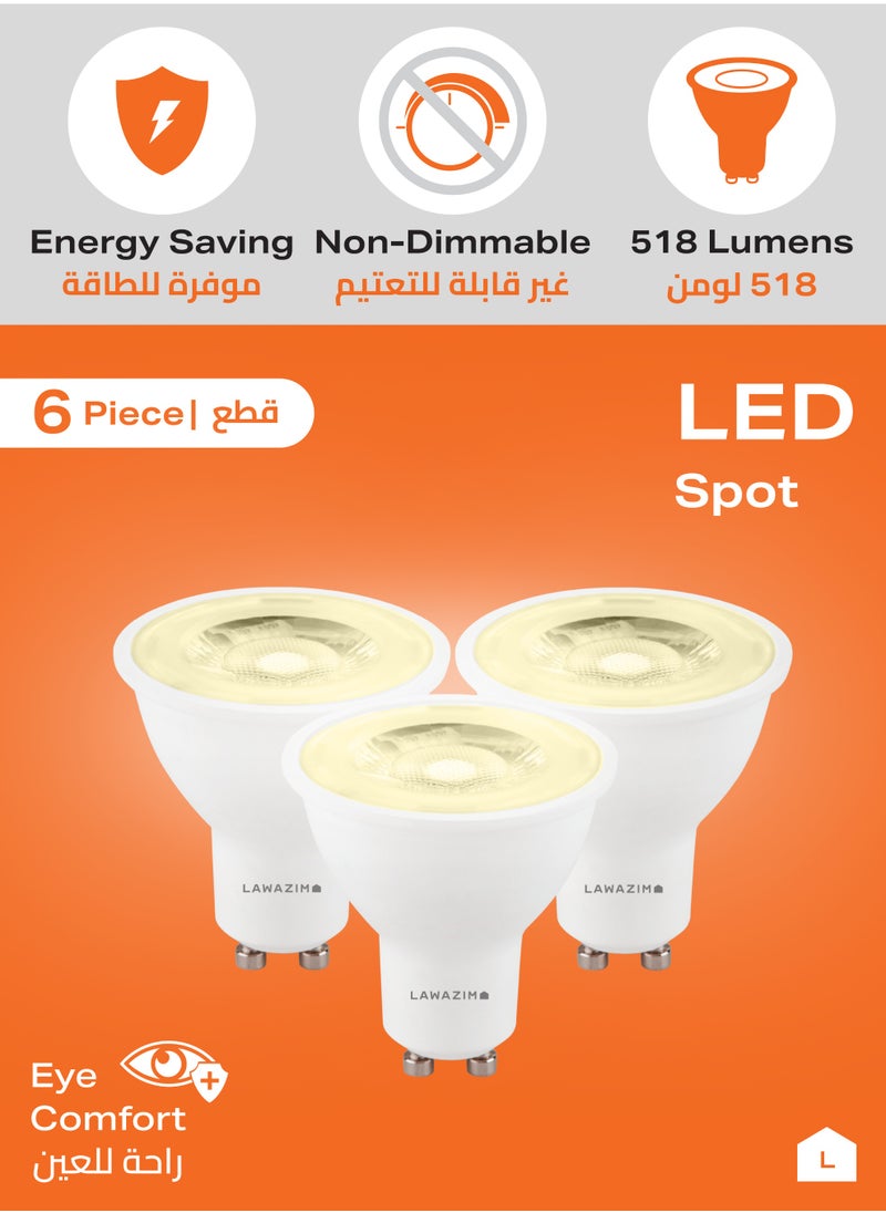 LAWAZIM 7W LED Spot GU10 -6 Piece 3000K Warm White- Energy Saving 75W Equivalent Non-Dimmable Lightbulbs with 518 Lumens and a Lifespan of 15,000 Hours -Ideal for Ceiling Lights and Recessed Fixtures  - Image 3