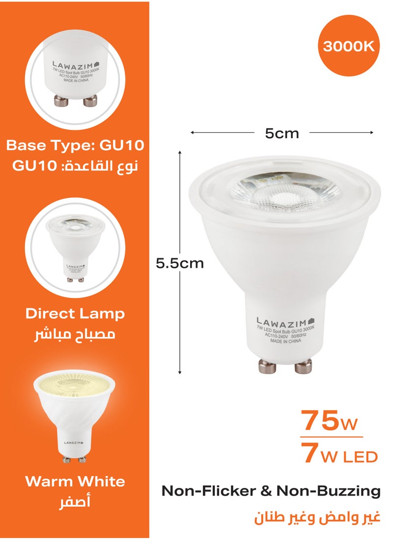 LAWAZIM 7W LED Spot GU10 -6 Piece 3000K Warm White- Energy Saving 75W Equivalent Non-Dimmable Lightbulbs with 518 Lumens and a Lifespan of 15,000 Hours -Ideal for Ceiling Lights and Recessed Fixtures  - Image 2