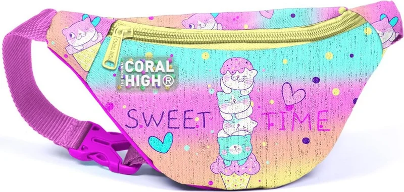 CORAL HIGH Kids Colorful Ice Cream Cat Pattern Waist Bag 11524