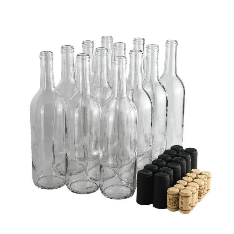 FastRack 750 ml Clear Wine Bottles (Pack of 12) with No.8 Natural Corks & Matte Black Shrink Sleeves, W5 Bordeaux Liquor Bottles/Flint Flat-Bottomed Cork Top | Ideal for Wine Making and Storage - Image 4