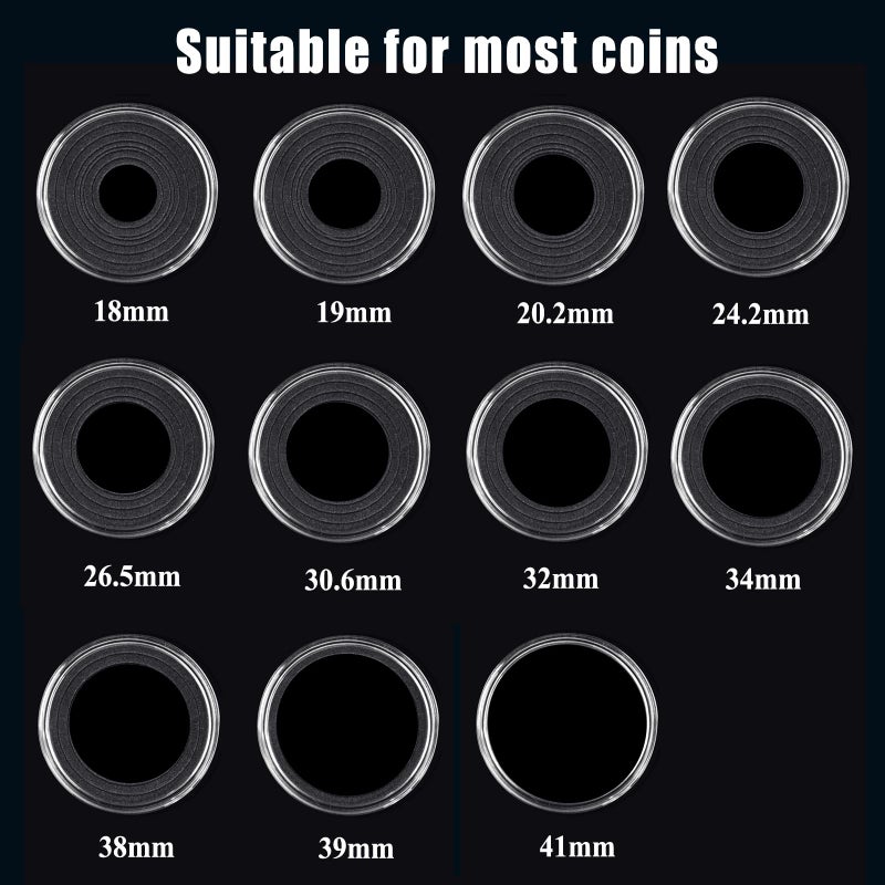MUDOR Silver Dollar Coin Holders with 10 Size Gasket, 100 Pack Coin Storage Cases for Silver Eagle,Morgan,Cent,Nickel,Quarter, Plastic Coin Collection Supplies Protectors Capsules for Collectors - Image 1