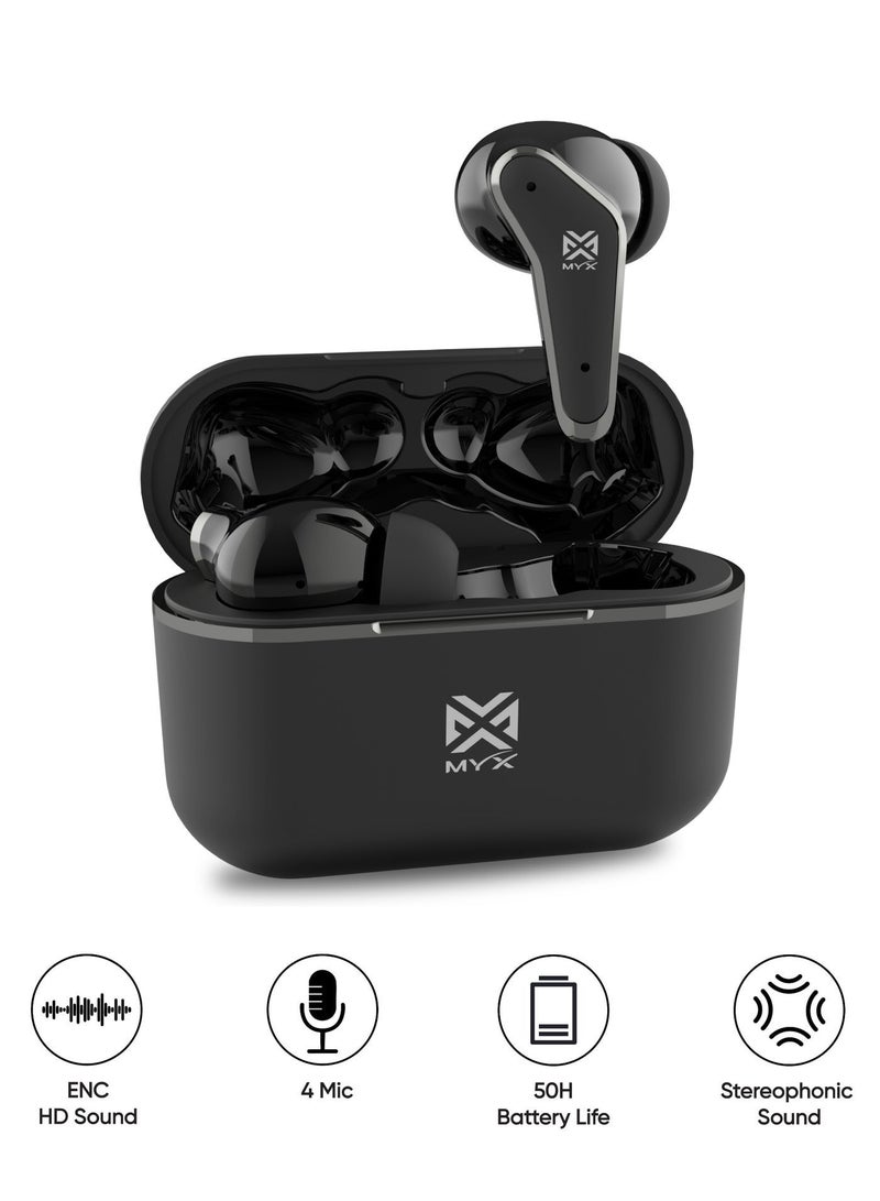 MYX MuseBuds MT60B True Wireless Earbuds | Environmental Noise Cancellation (ENC) with 4 Microphones | 50H Ultra-Long Battery Life | Bluetooth 5.3 | 11mm HD Sound Drivers | Type-C Fast Charging | Compatible with iPhone, Samsung, Android - Image 1