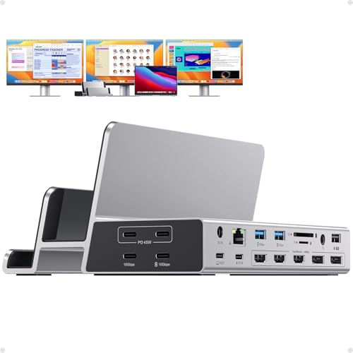 PULWTOP 19-in-1 Triple Monitor Docking Station for Laptop, 3 Display 4K Dual Stand MacBook Pro/Air Docking Station with 3 HDMI, 2 DP, 45W PD, 5 USB for MacBook M1/M2/M3/M4/M5/Windows (Driver Required) - Image 1