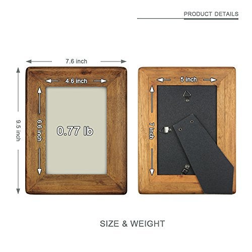 icheesday Picture Frame 5x7 Inch,Rustic Wood Photo Frames with Real Glass,Wall Hanging and Tabletop Standing,Vertical or Horizontal Display (Brown) - Image 3
