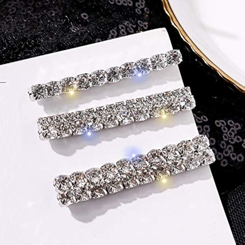 Tzoxal Luxury Hair Clips for Women Bling Rhinestones Prom Bobby Pins Barrettes White Sparkly Hairgrip Hair Headwear Accessories for Party Wedding Daily3PCS