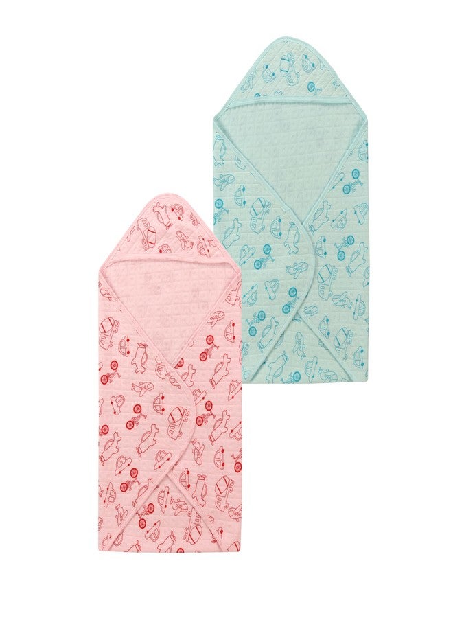 Dikary Hooded Baby Towel - Premium Soft Baby Bath Towel for Bathtub for Newborn, Infant - Ultra Absorbent, Natural Baby Stuff Towel for Boy and Girl (Blue Pink) - Image 1