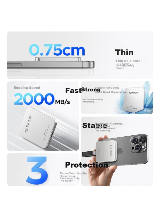Orico 512gb Magnetic Portable Solid State Drive Pssd High-speed 2000mb/s Compatible With Apple Iphone 17 Phones, Tablets, Laptops Expansion K20mini - Image 1