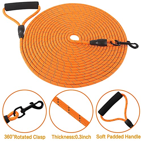 Vivifying Long Dog Leash, 32ft Reflective Dog Training Leash for Outside and Yard, Floating Long Line Lead with Soft Handle for Camping, Hiking, Swimming, Beach and Lake (Orange) - Image 3