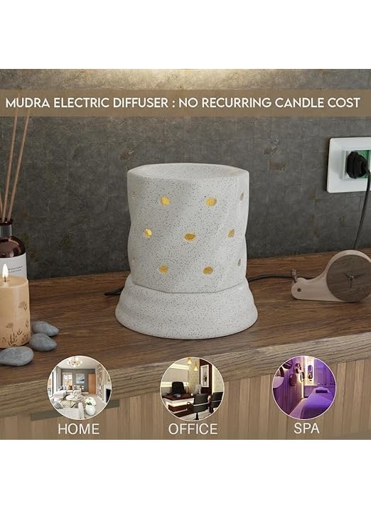 DECOVAA DECOVAA Handcrafted Electric Ceramic Aroma Oil Diffuser Night Lamp Aromatherapy Oil BurnerWax Warmer for Home Decor Offices SPA Restaurants Yoga Off White  - Image 3