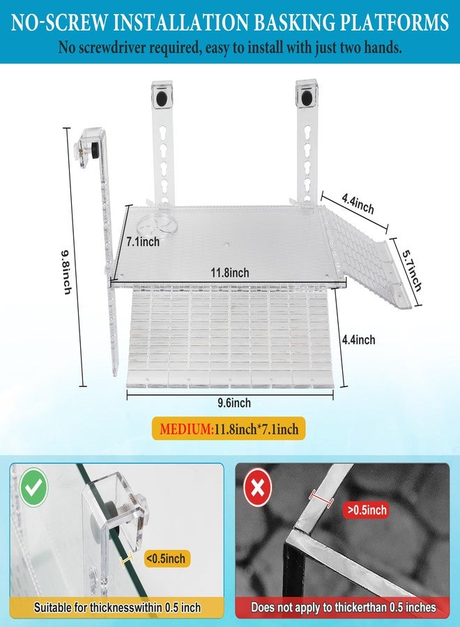 KOLLIEE Turtle Basking Platform Easy Mount Adjustable Hanging,Multifunctional Acrylic Turtle Dock with Freely Installable Climbing Ramps for Thick Tank Salamander Frog Turtles Tank 11.8x7.1 Inch - Image 2