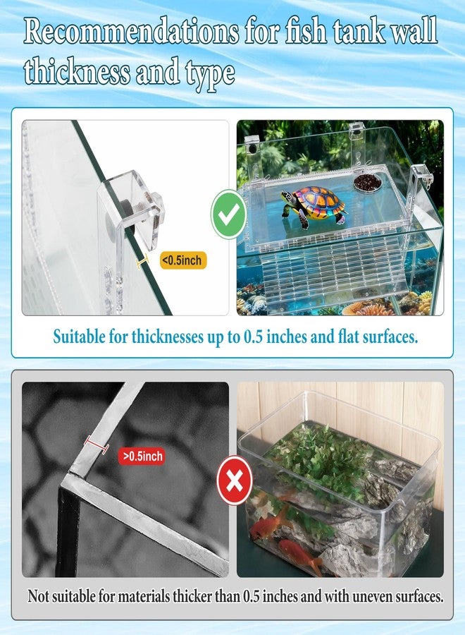 KOLLIEE Turtle Basking Platform Easy Mount Adjustable Hanging,Multifunctional Acrylic Turtle Dock with Freely Installable Climbing Ramps for Thick Tank Salamander Frog Turtles Tank 11.8x7.1 Inch - Image 3