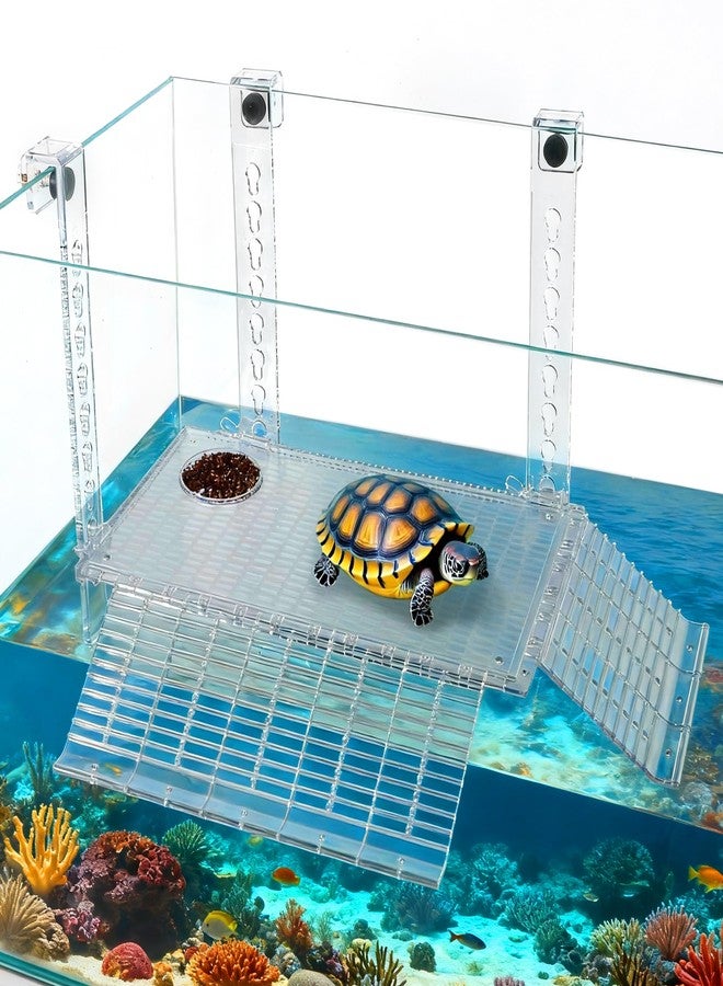 KOLLIEE Turtle Basking Platform Easy Mount Adjustable Hanging,Multifunctional Acrylic Turtle Dock with Freely Installable Climbing Ramps for Thick Tank Salamander Frog Turtles Tank 11.8x7.1 Inch - Image 1