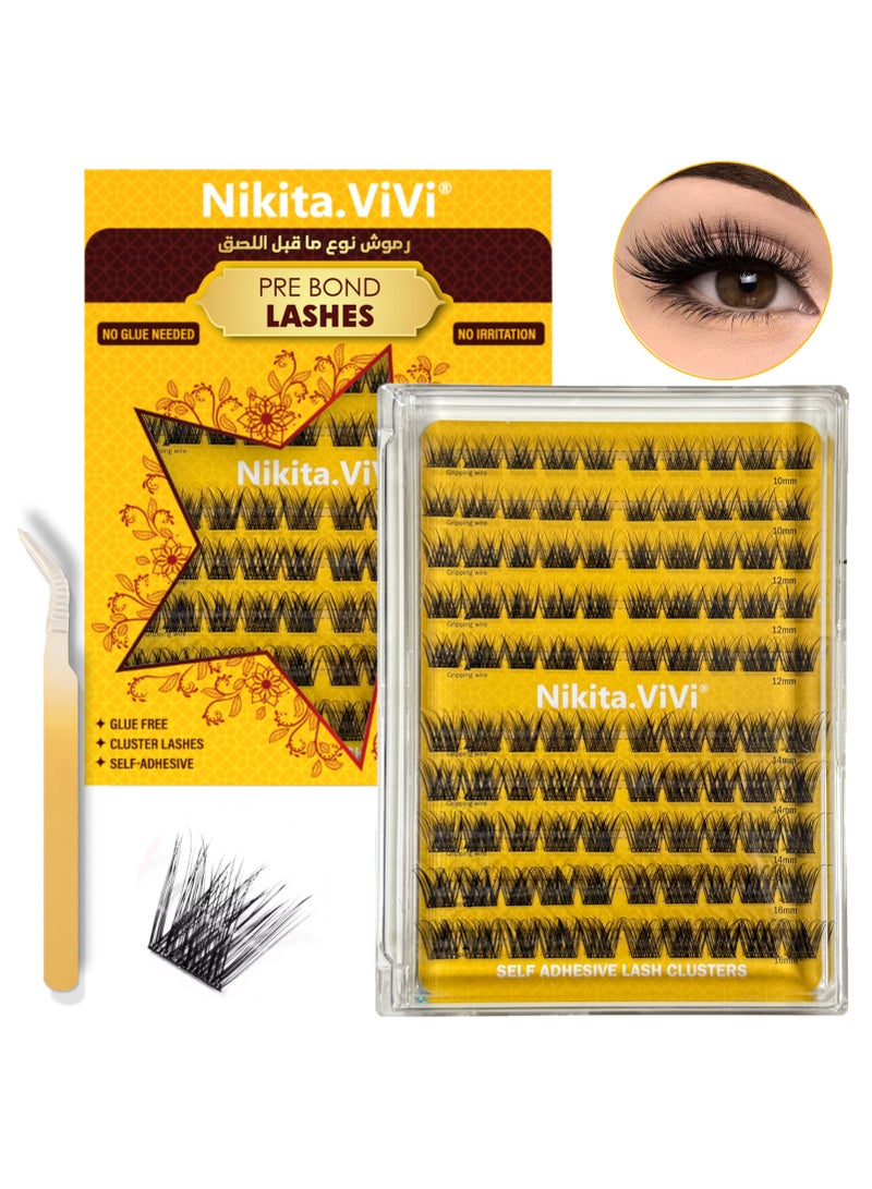 NIKITA.VIVI Pre Bond Lashes Kit with Tweezers Self Adhesive Eyelashes Wider Eyelash Clusters Kit, False Eyelashes D Curl Pre Glued Lash Clusters Wispy Lash Cluster Kit False Lashes for Beginners and Salon use Press On DIY Lash Extension Kit Falselashes Eye Makeup Kit 10-16mm Size 100 Pcs - Image 5