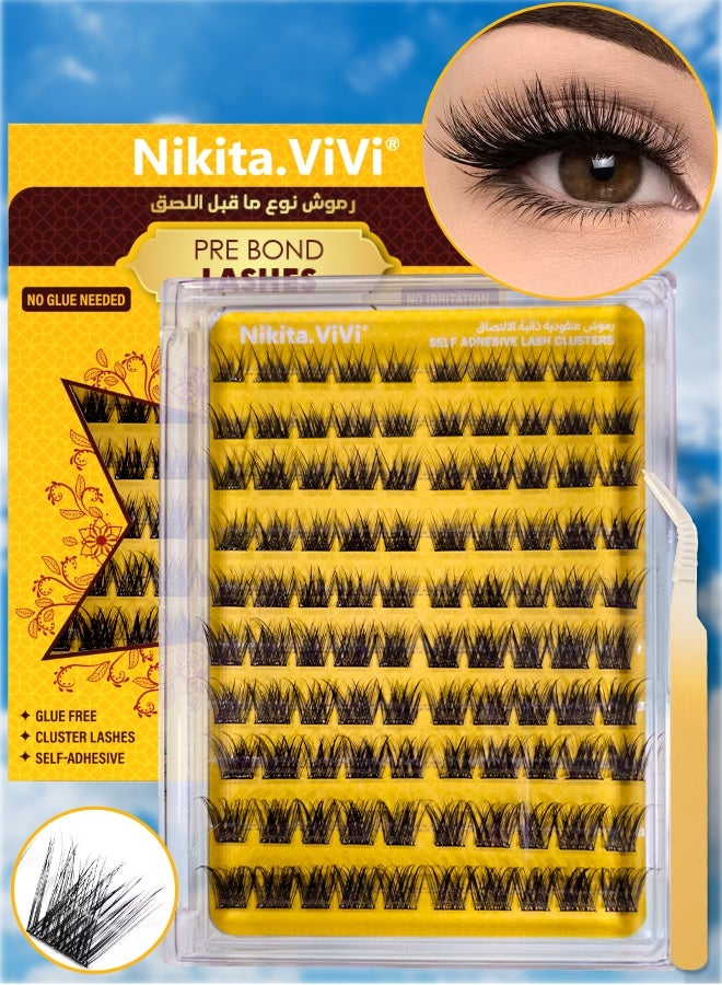 NIKITA.VIVI طقم رموش مسبقة الالتصاق مع ملاقط رموش ذاتية الالتصاق مجموعة رموش أوسع، رموش صناعية د كيرل مجموعات رموش مسبقة اللصق مجموعة رموش رقيقة رموش صناعية للمبتدئين واستخدام الصالون طقم تمديد رموش افعلها بنفسك رموش صناعية طقم مكياج العين 10-16 مم 100 قطعة - Image 1