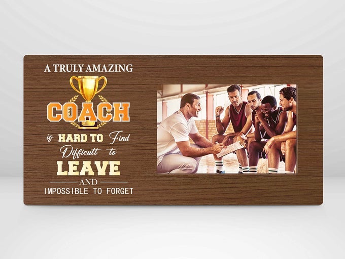 THANK YOU GIFTSBASKETBALL BASEBALL FOOTBALL RUGBY SOCCER COACH GIFTSA TRULY AMAZING COACH IS HARD TO FIND 12X6 PICTURE FRAME BROWN