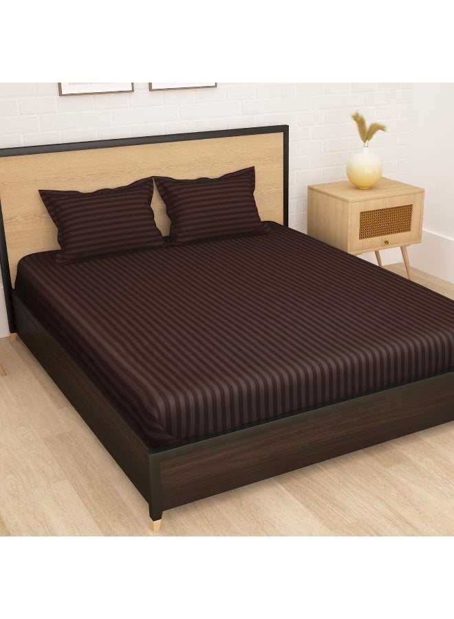 Story@Home Story@Home Aster Bedsheet 300 TC Microfiber Stripes Pattern1 Double Bedsheet with 2 Pillow Covers, Brown  - Image 2