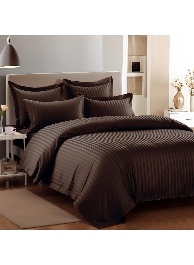 Story@Home Story@Home Aster Bedsheet 300 TC Microfiber Stripes Pattern1 Double Bedsheet with 2 Pillow Covers, Brown  - Image 1