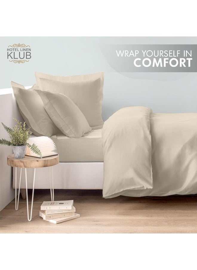 Hotel Linen Klub Hotel Linen Klub King Duvet Cover 3PC Set - 350TC 100% Long Staple Cotton Sateen -Luxury Quality, Easy Button Closure, Size: 220x260cm + 2PC Pillow Sham 50 x 75+ 5cm, Stone  - Image 5