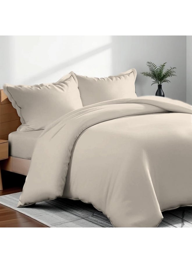 Hotel Linen Klub Hotel Linen Klub King Duvet Cover 3PC Set - 350TC 100% Long Staple Cotton Sateen -Luxury Quality, Easy Button Closure, Size: 220x260cm + 2PC Pillow Sham 50 x 75+ 5cm, Stone  - Image 1