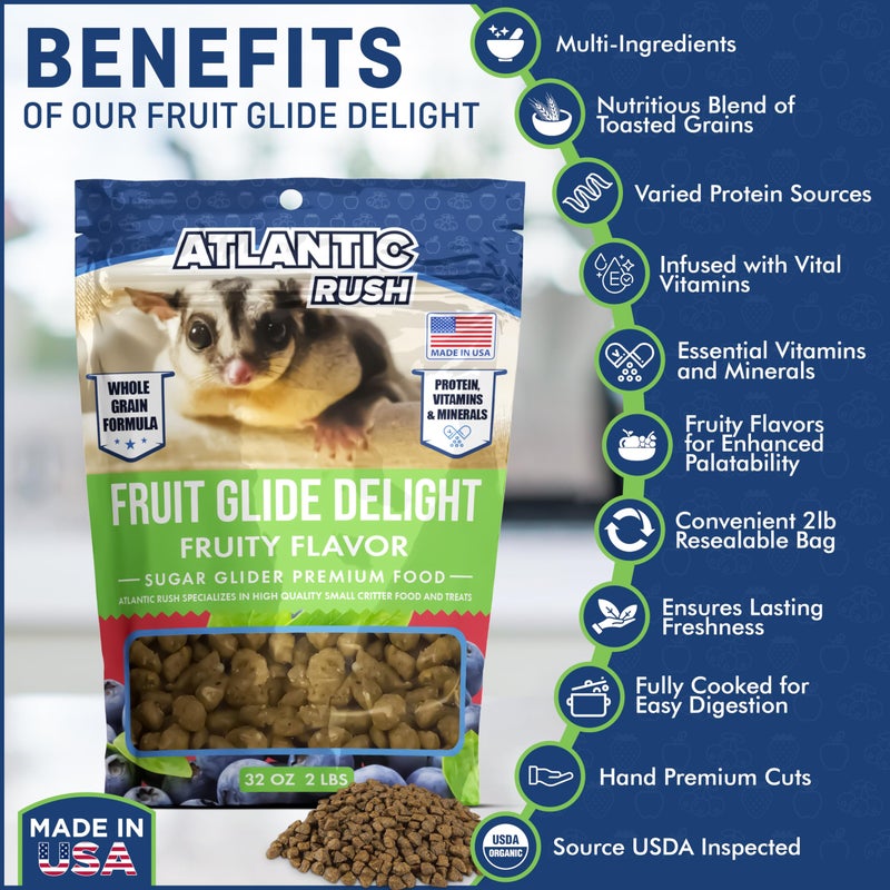 Atlantic Rush Fruit Glide Delight Sugar Glider Food - 2lb Resealable Bag of Food for Sugar Gliders - Sourced and Made in USA - Sugar Glider Supplies - Sugar Glider Stuff - Sugar Glider Treats - Image 3