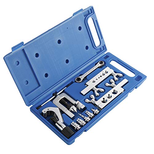 YAETEK Swaging Tool Kit – Flaring Tool Kit - Tube Cutter Rachet Wrench Swag Tool - 45 Degree Brake Line Tubing Brass Aluminum Copper Extrusion 1/8" to 3/4" for HVAC Water Gas Pipe Automotive Plumbing - Image 1