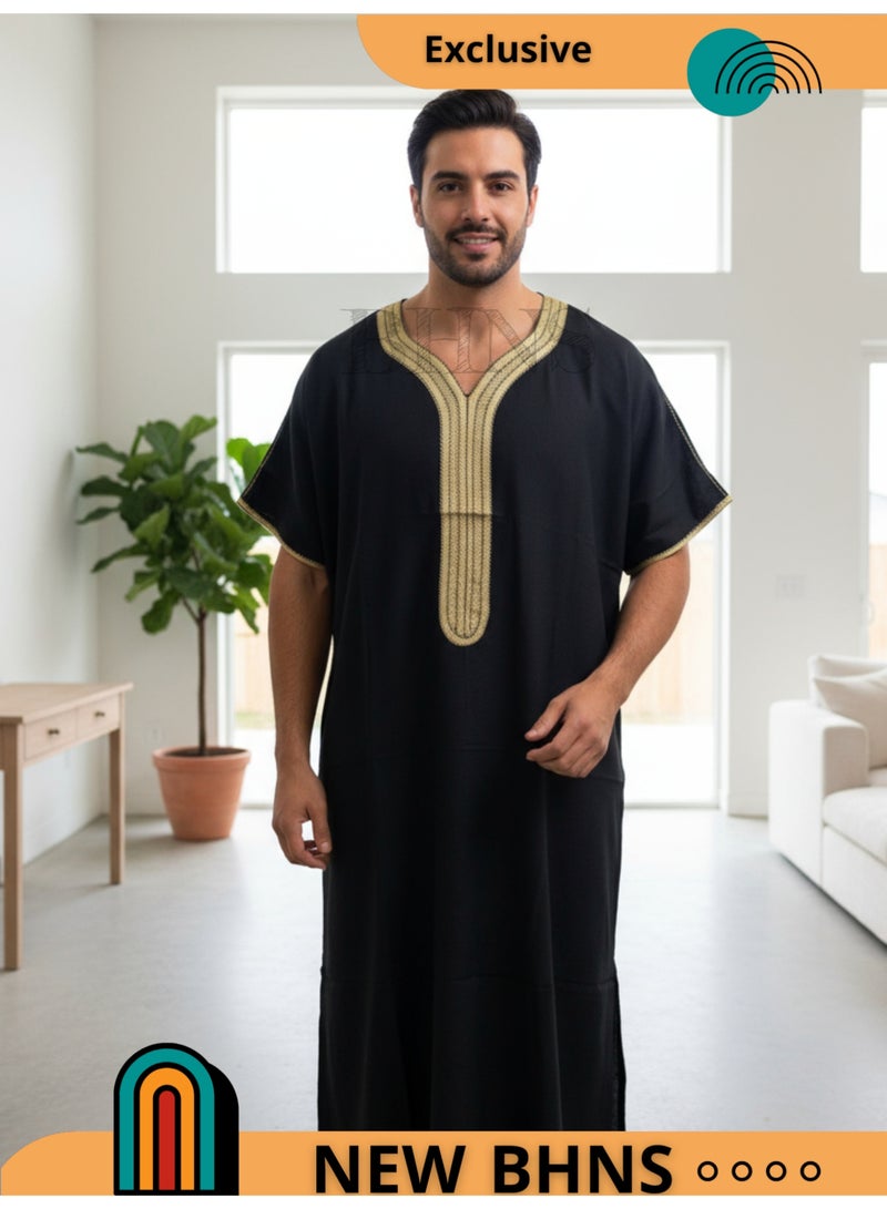 Men's Shirt, Nightgown, Moroccan Robe, Comfortable Men's Gifts Luxury Men's House Robe for Comfort Moroccan Shirt, Men's Summer Shirt, Short Sleeve Shirt, Men's Robe Comfortable Men's Gifts - Image 1