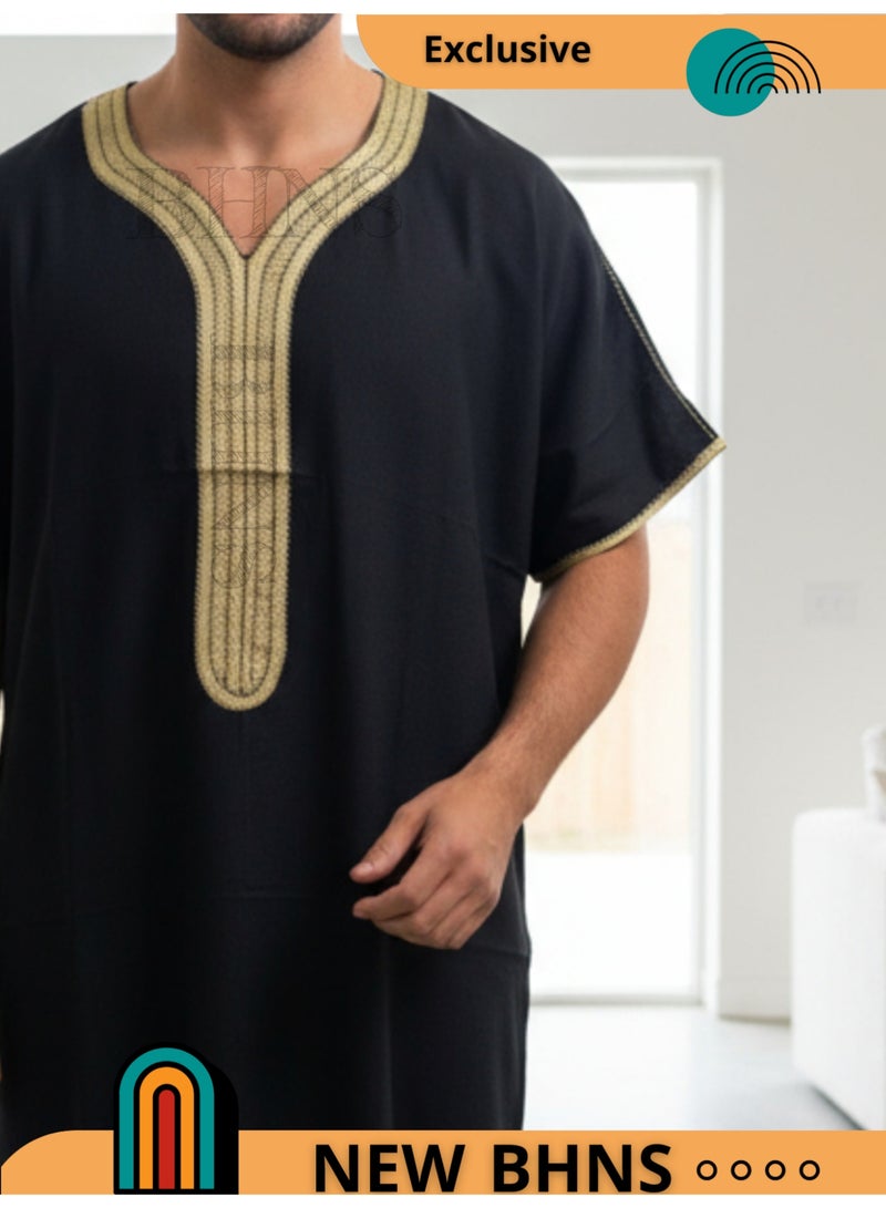 Men's Shirt, Nightgown, Moroccan Robe, Comfortable Men's Gifts Luxury Men's House Robe for Comfort Moroccan Shirt, Men's Summer Shirt, Short Sleeve Shirt, Men's Robe Comfortable Men's Gifts - Image 2