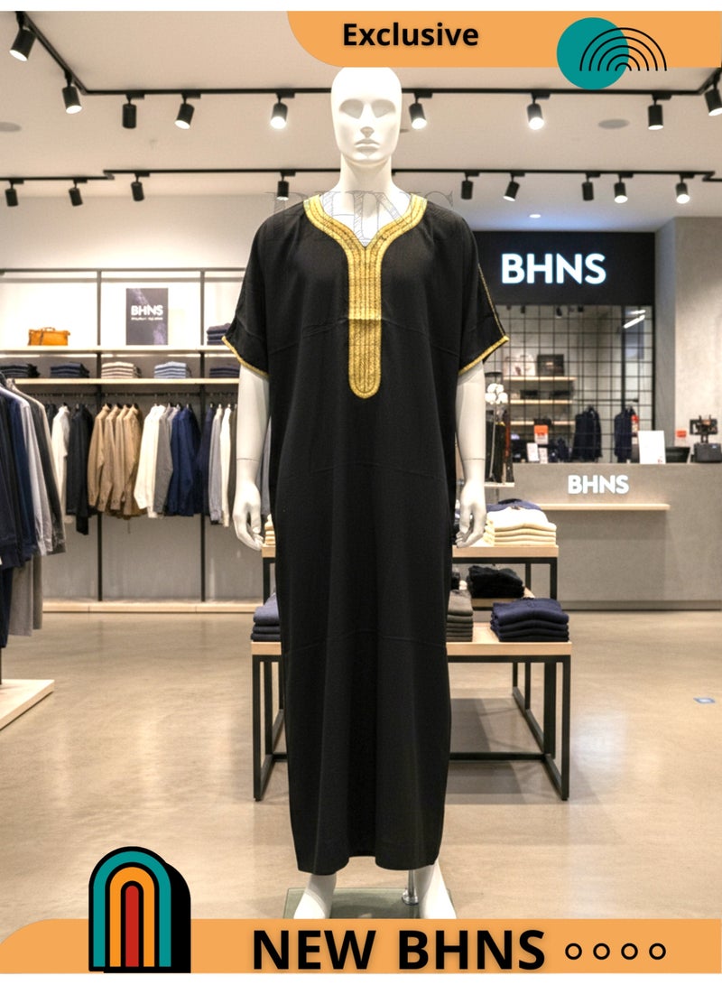 Men's Shirt, Nightgown, Moroccan Robe, Comfortable Men's Gifts Luxury Men's House Robe for Comfort Moroccan Shirt, Men's Summer Shirt, Short Sleeve Shirt, Men's Robe Comfortable Men's Gifts - Image 3