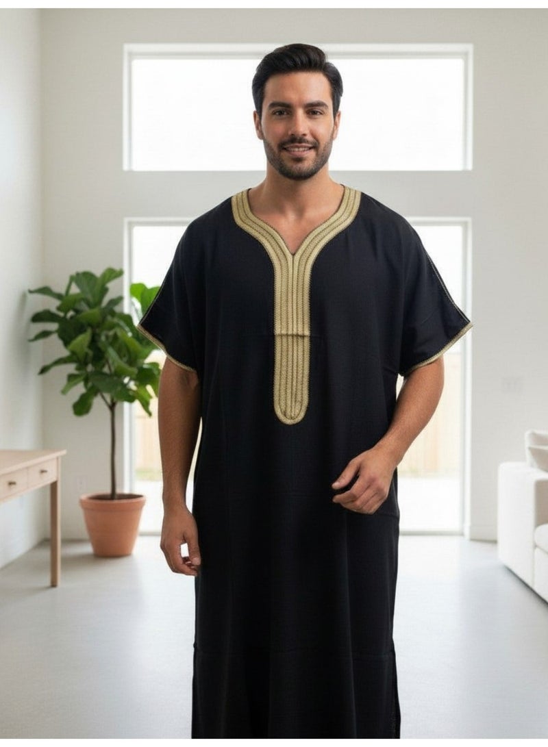 بهنس قميص رجالي ، ثوب نوم ، ثوب مغربي ، راحة مناسب هدايا رجالية فاخرة ثوب بيت رجالي للراحة قميص مغربي ، قميص صيفي رجالي ، قميص كم قصير ، ثوب سبعة رجالي مريحة هدايا للرجال - Image 1