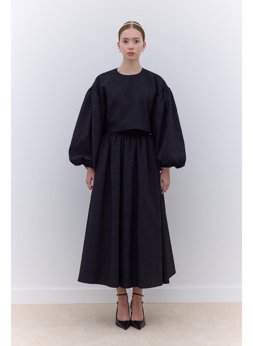 Manuka - Pearl Detail Jacquard Skirt Black - Image 1