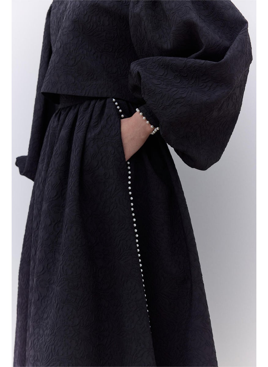 Manuka - Pearl Detail Jacquard Skirt Black - Image 1