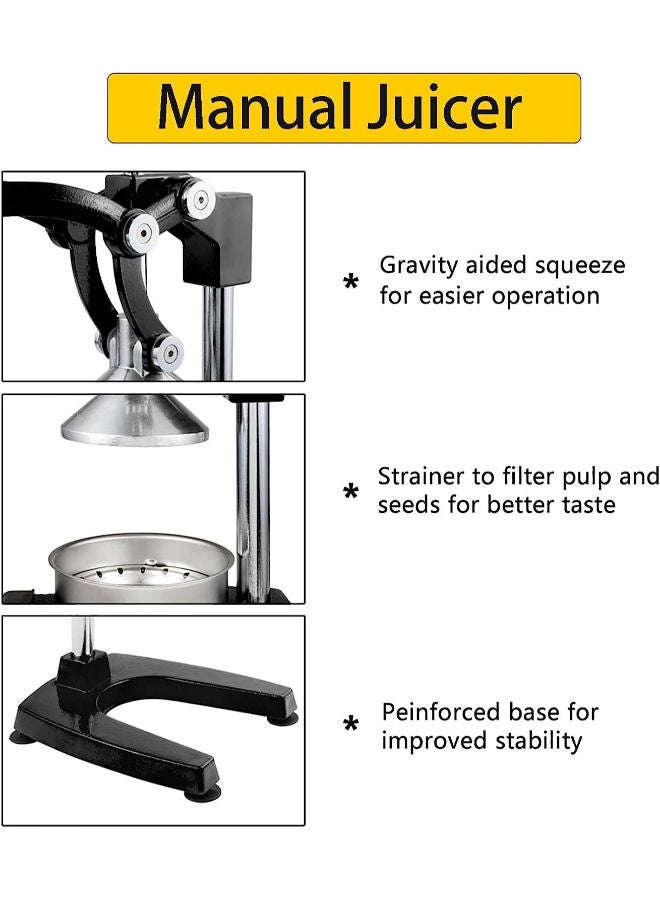 SHOPI Manual Juicer Extractor Commercial Grade Citrus Juicer Hand Press Stainless Steel Orange Squeezer for Citrus Orange Lemon Pomegranate,Black  - Image 3