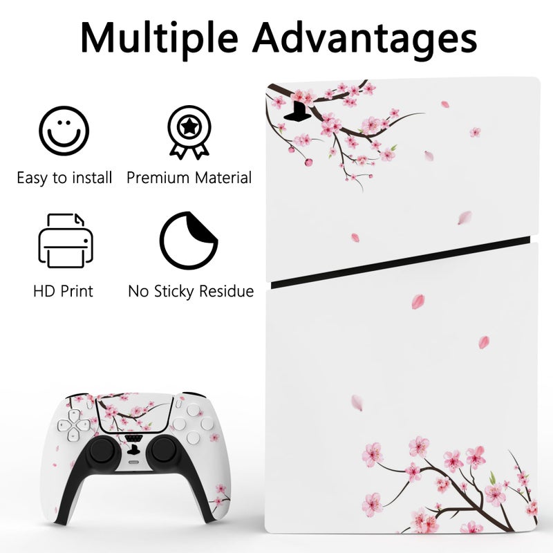 playvital ملصق جلد كامل من بلاي فايتال لجهاز ps5 سليم (التصميم الأصغر الجديد)، غلاف ملصق فينيل لجهاز التحكم و سماعة الرأس و محطة الشحن و جهاز التحكم عن بعد - زهر الكرز المتساقط - Image 3
